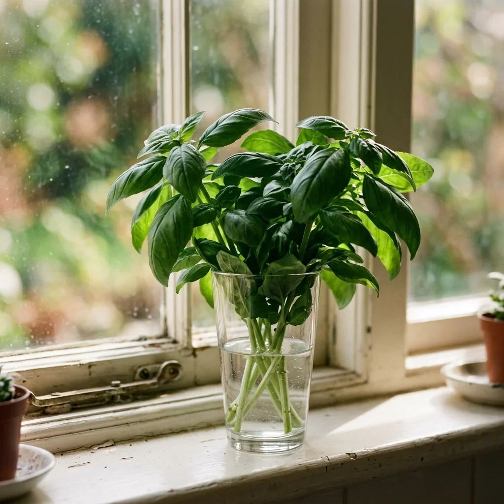 How to store Basil - A bunch of deep green basil with firm upright stems and unmarked leaves.