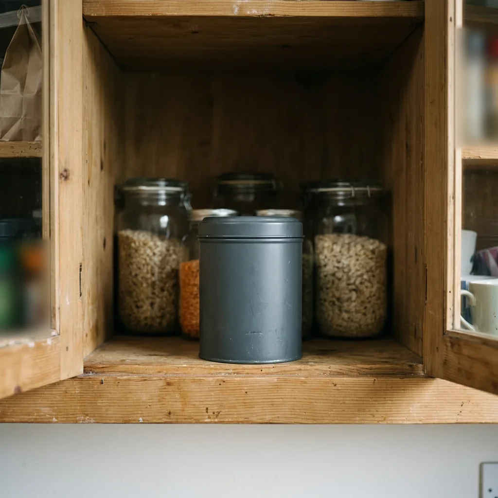 How to store coffee beans: an opaque airtight canister in a dark kitchen cupboard