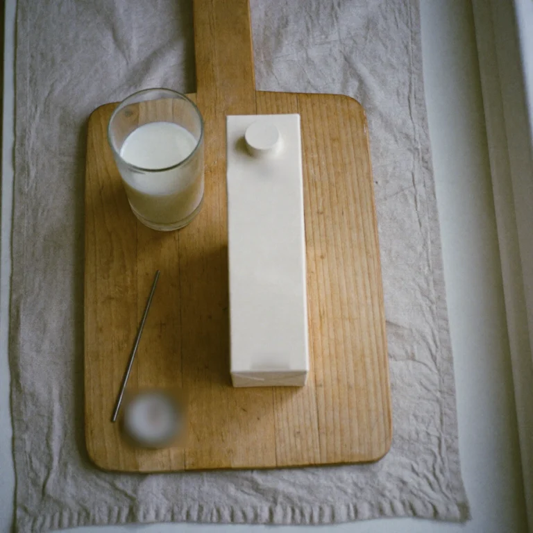 How to store milk - A plain carton of milk and a glass of milk on a beech-wood board beside a dial thermometer