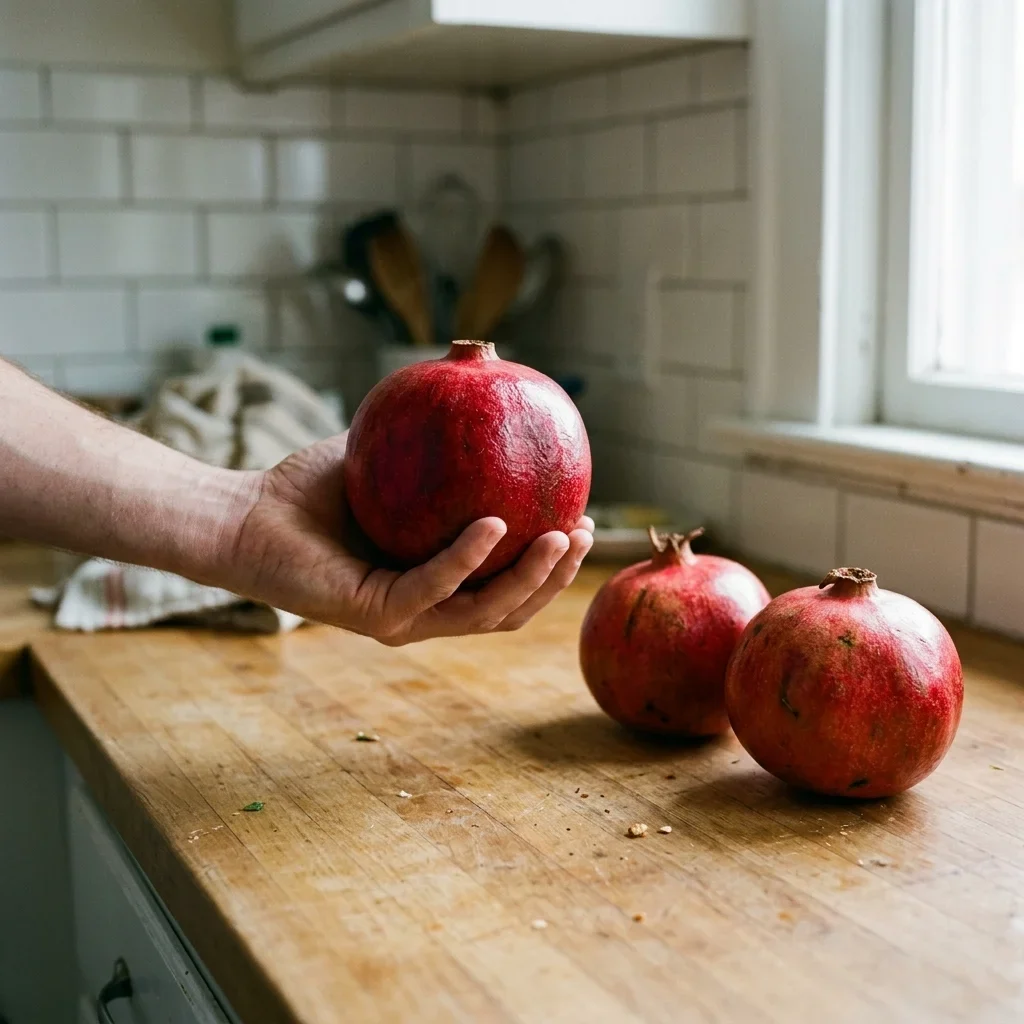 Choosing a round, heavy pomegranate with shiny unbroken skin